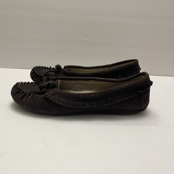 KENNETH COLE REACTION Brown Suede Sherpa Comfort Flat Slipper Shoe Womens 8 - Picture 3 of 11